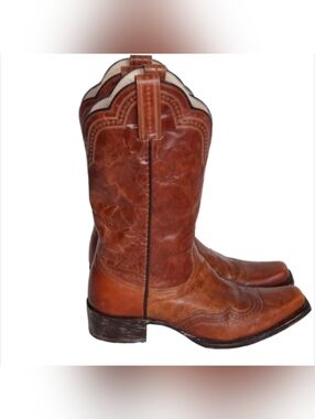 GameDay Caramel Brown Leather Embroidered Western Cowgirl Boots